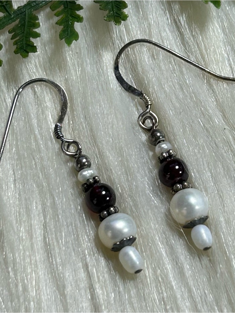 Faux pearl amethyst dangle earrings